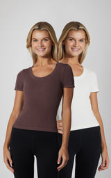 2 PK Seamless Ribbed Scoop Neck Short Sleeve Tee - Our Cafe Story - 90 Degree by Reflex