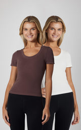 2 PK Seamless Ribbed Scoop Neck Short Sleeve Tee