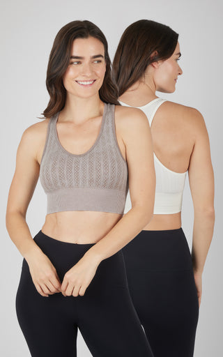 2 PK Seamless Cable Knit Racerback Bra Top