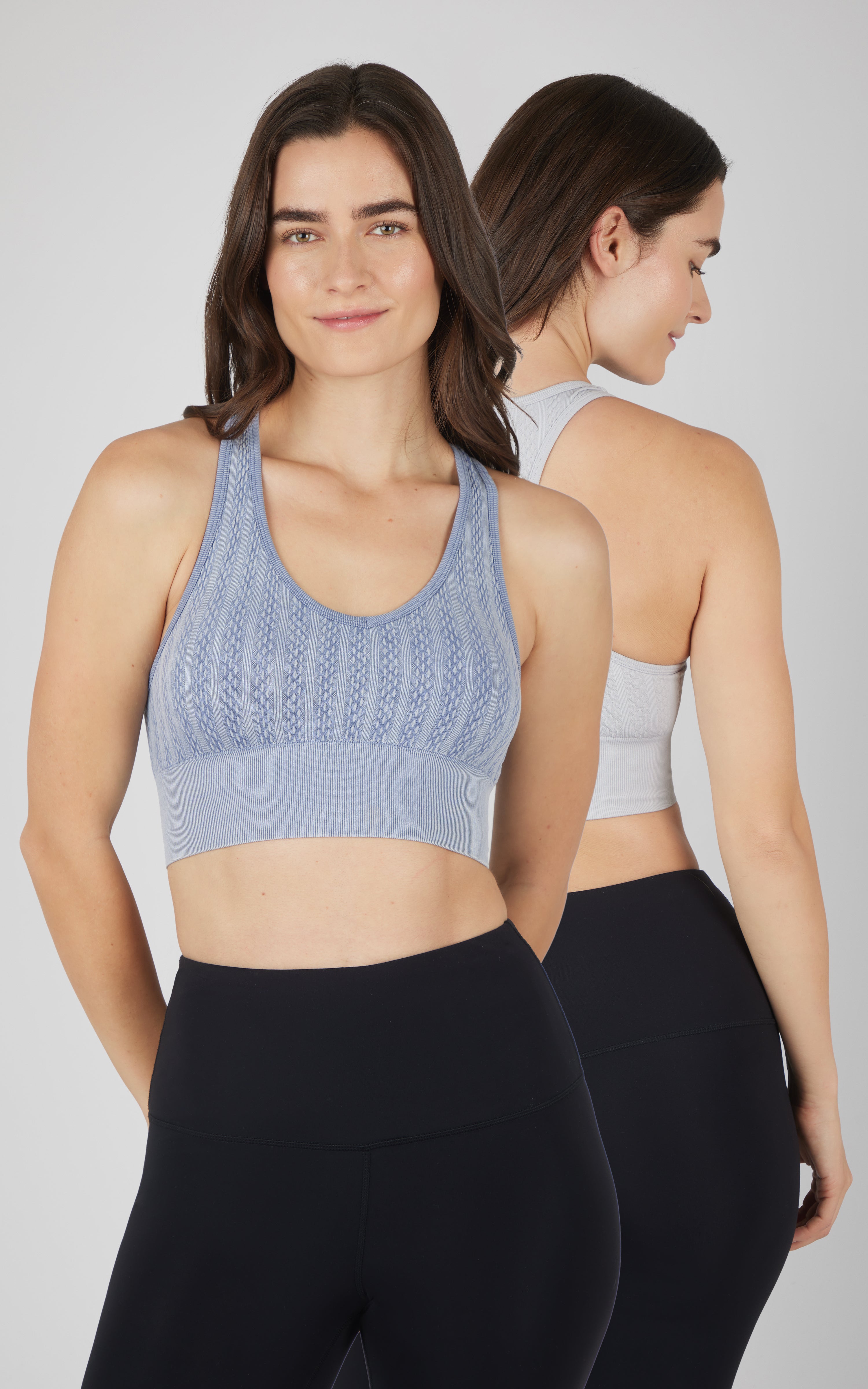 2 PK Seamless Cable Knit Racerback Bra Top