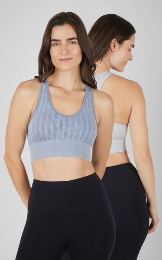 2 PK Seamless Cable Knit Racerback Bra Top