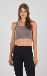 Stone wash seamless Anette bra tank in muted purple with a square neckline and wide straps, paired with black high-waisted.