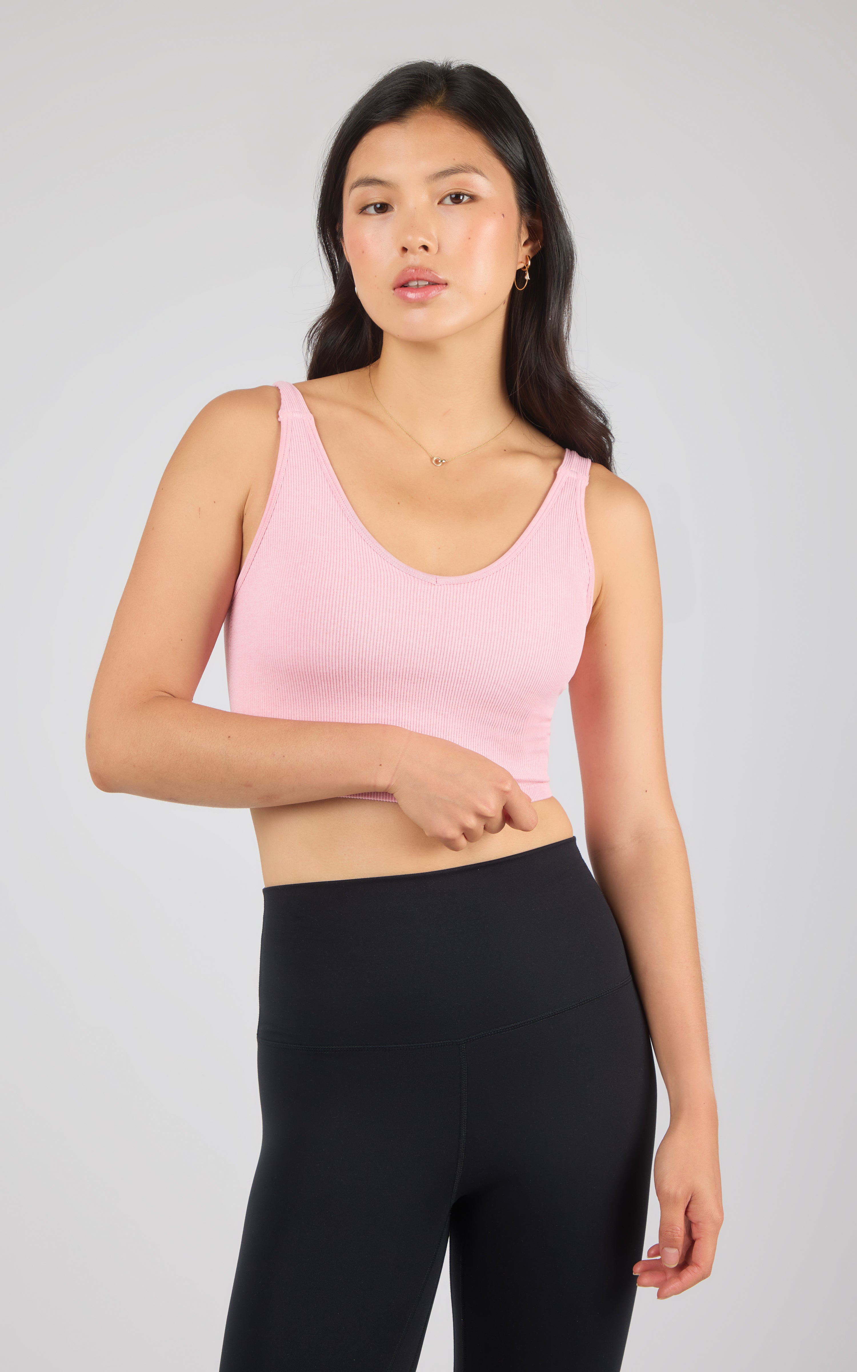 2 PK Alamo Ribbed Seamless V-Neck Bra Tank - 90 Degree by Reflex