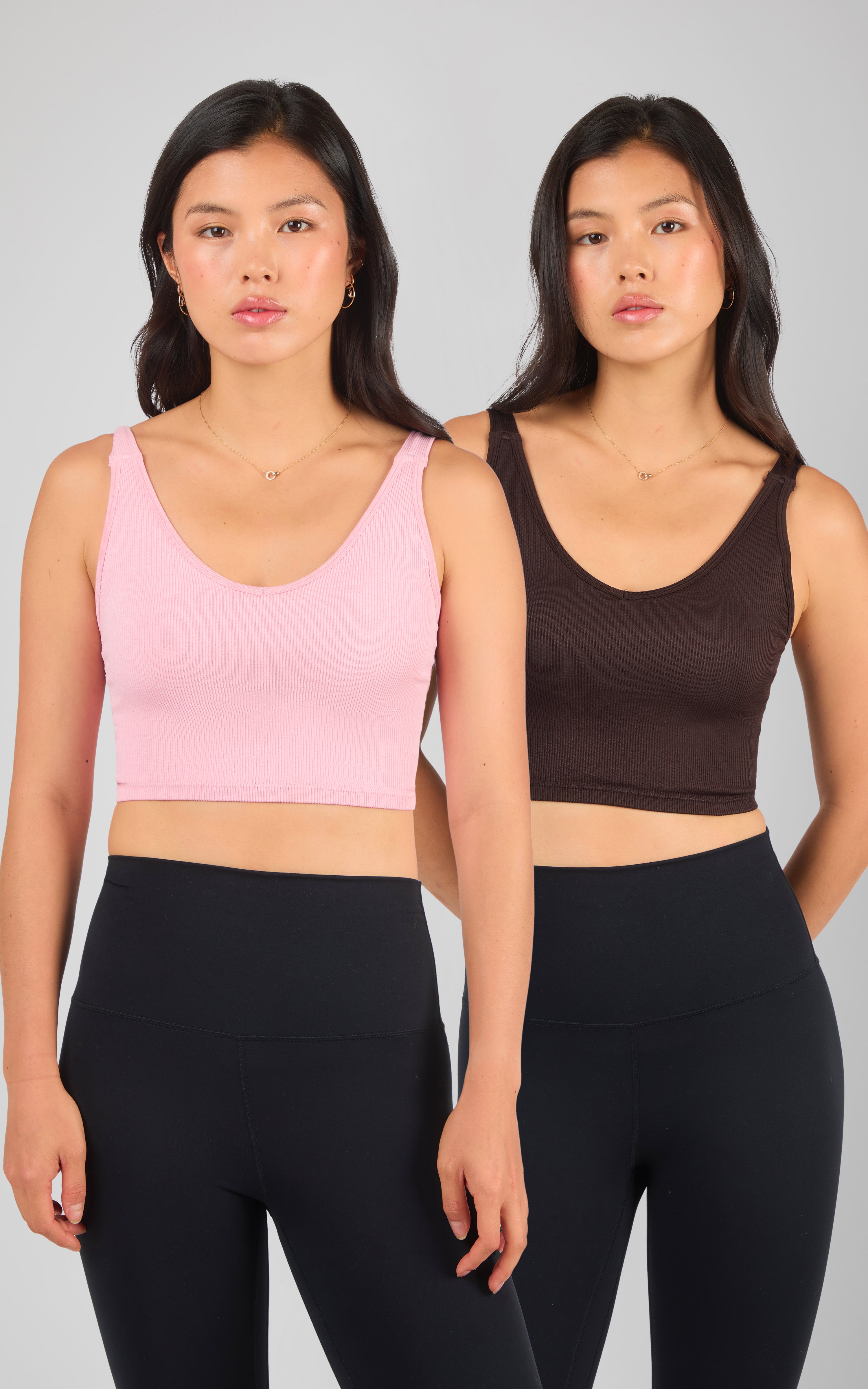 2 PK Alamo Ribbed Seamless V-Neck Bra Tank - 90 Degree by Reflex