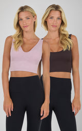 2 Pack Washed Rib Seamless Calla Sweet Heart Neckline Bra with Built In Bra Cups + Solid Rib Seamless A - 90 Degree by Reflex