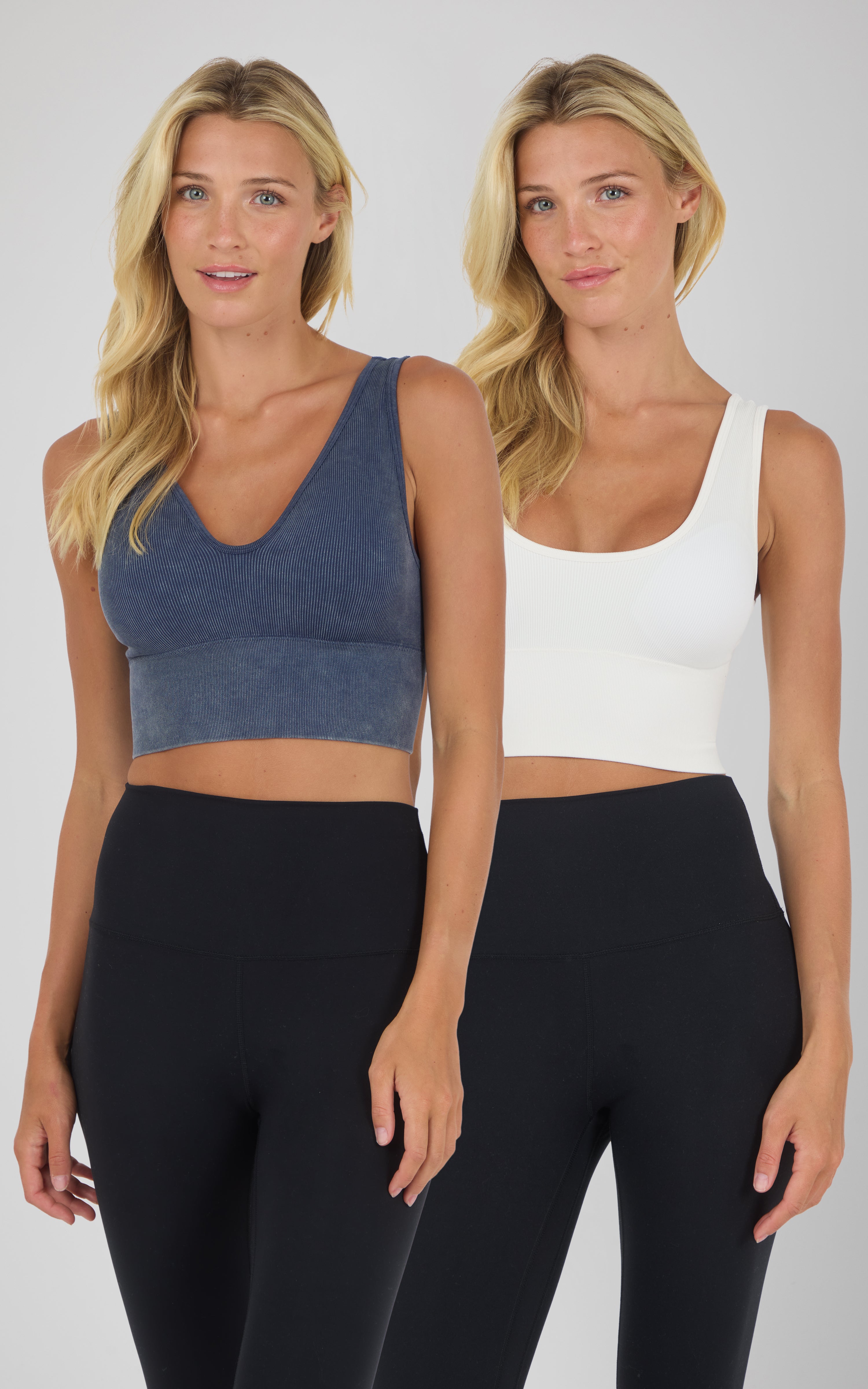 2 Pack Washed Rib Seamless Calla Sweet Heart Neckline Bra with Built In Bra Cups + Solid Rib Seamless A - 90 Degree by Reflex