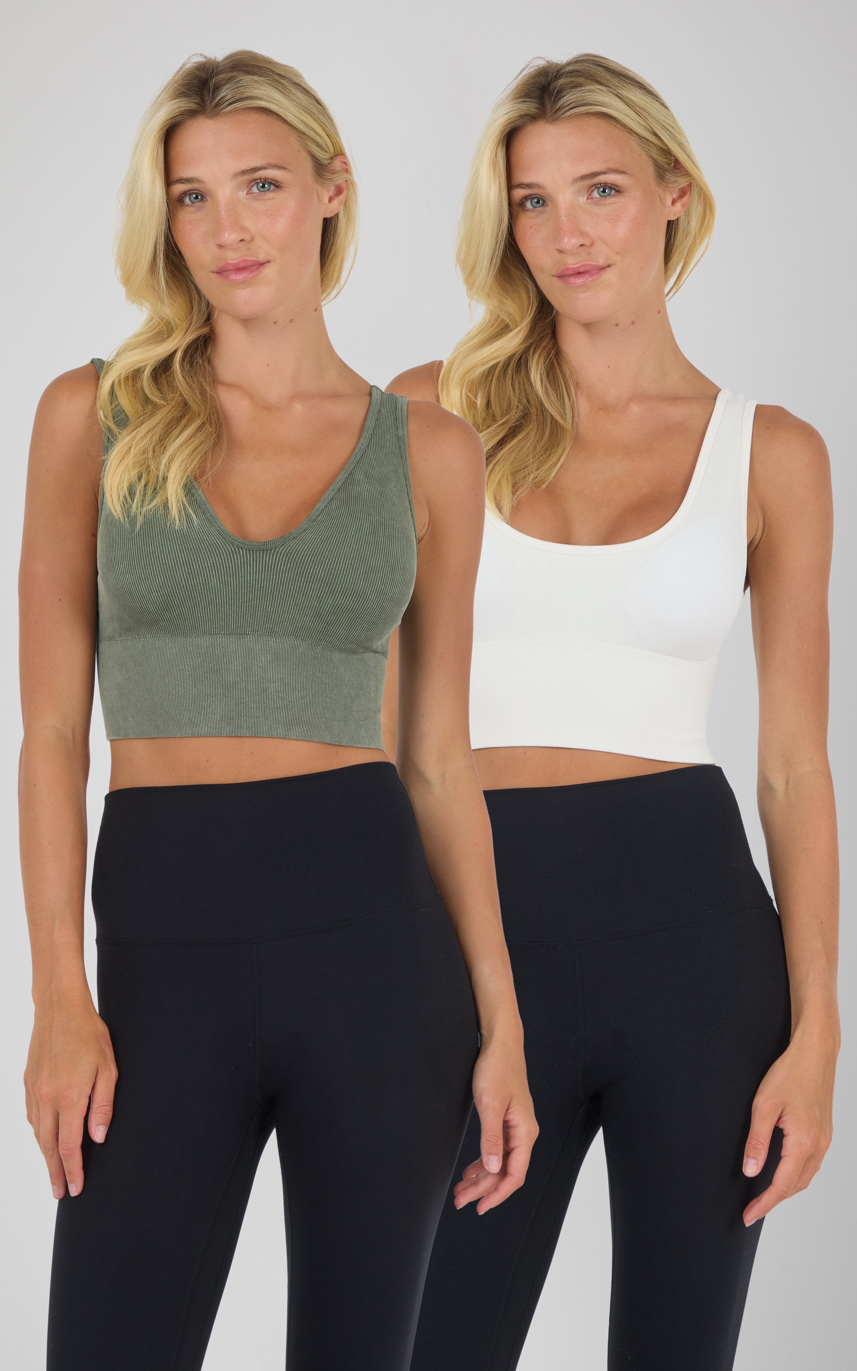 2 Pack Washed Rib Seamless Calla Sweet Heart Neckline Bra with Built In Bra Cups + Solid Rib Seamless A - 90 Degree by Reflex