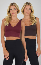2 Pack Washed Rib Seamless Calla Sweet Heart Neckline Bra with Built In Bra Cups + Solid Rib Seamless A - 90 Degree by Reflex