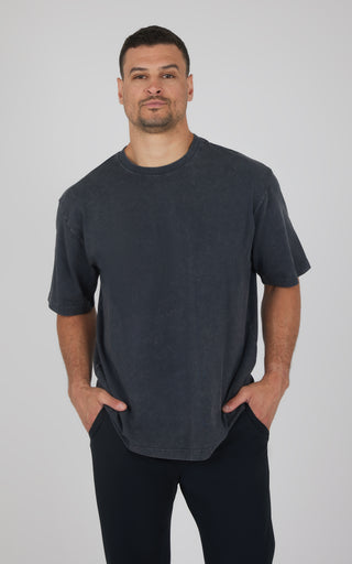 Mens Acid Wash Oversized Boxy Crew Neck Tee