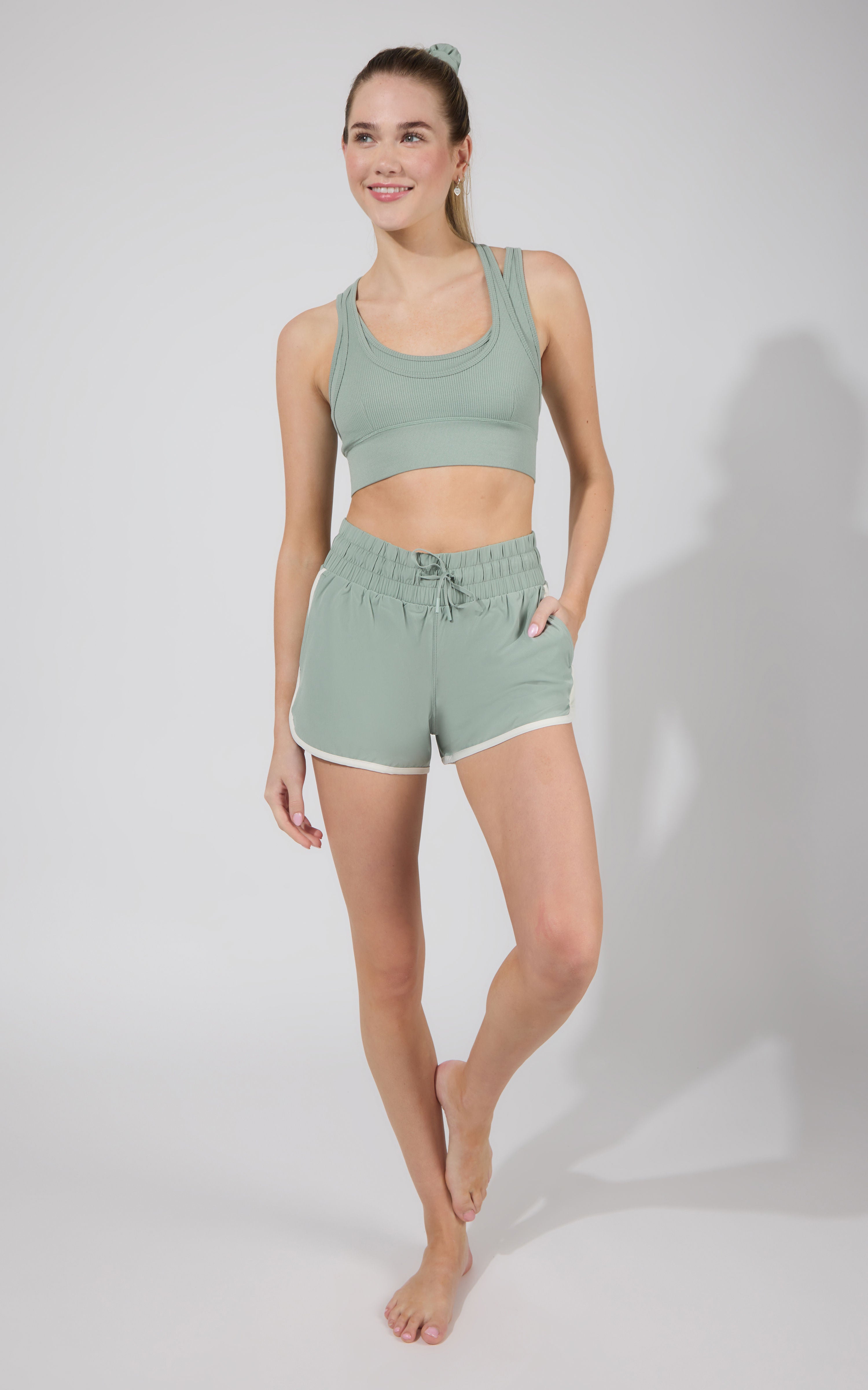 Seamless Rib Sorelle Double Layer Bra (With Cups) + Lightstreme Korra Running Short With Contrast Binding - 90 Degree by Reflex