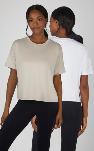 2 Pack Super Soft Deluxe Boxy Cropped Tee