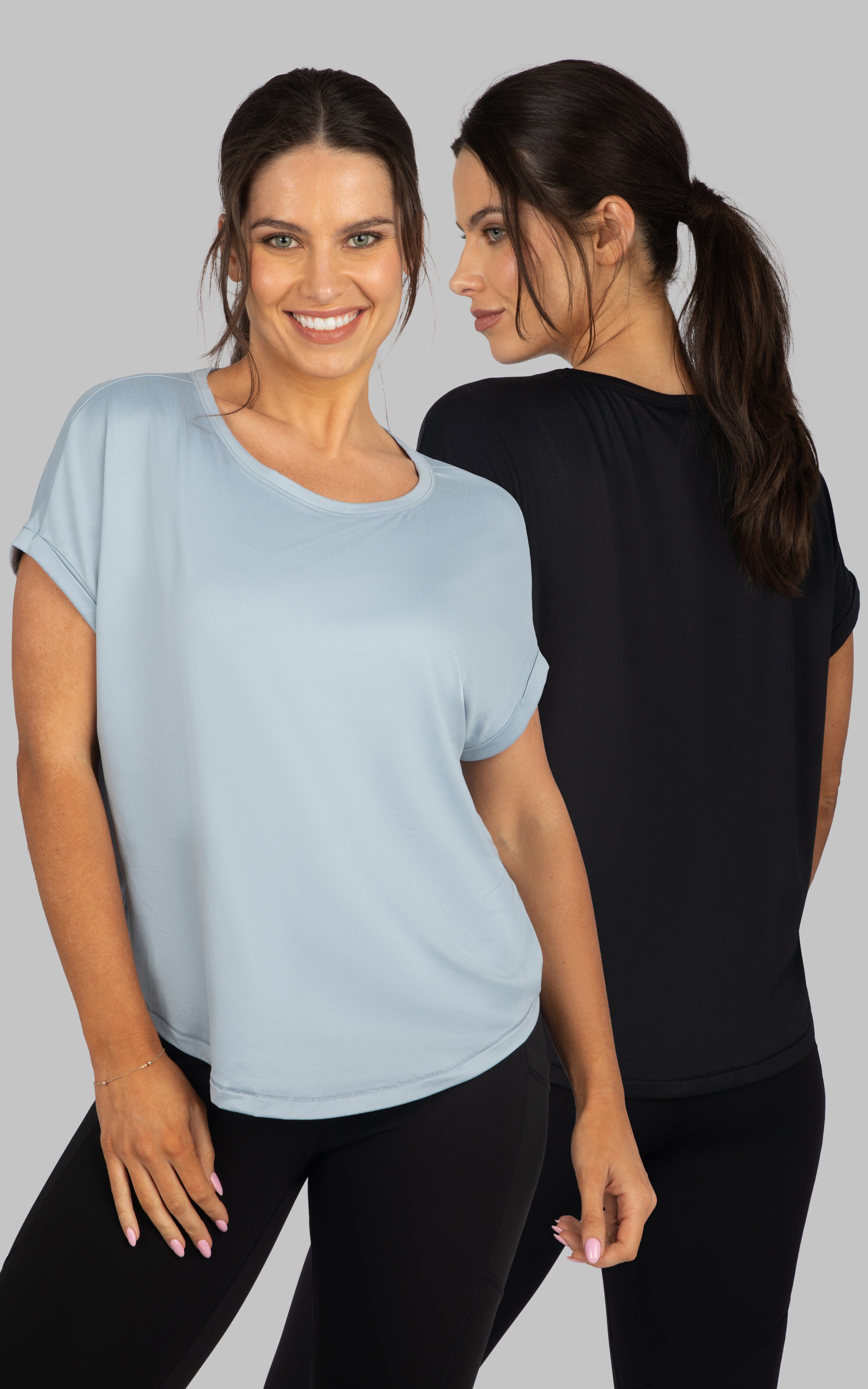 2 Pack Super Soft Beverly Rolled Hem Short Sleeve Shirt - 90 Degree by Reflex