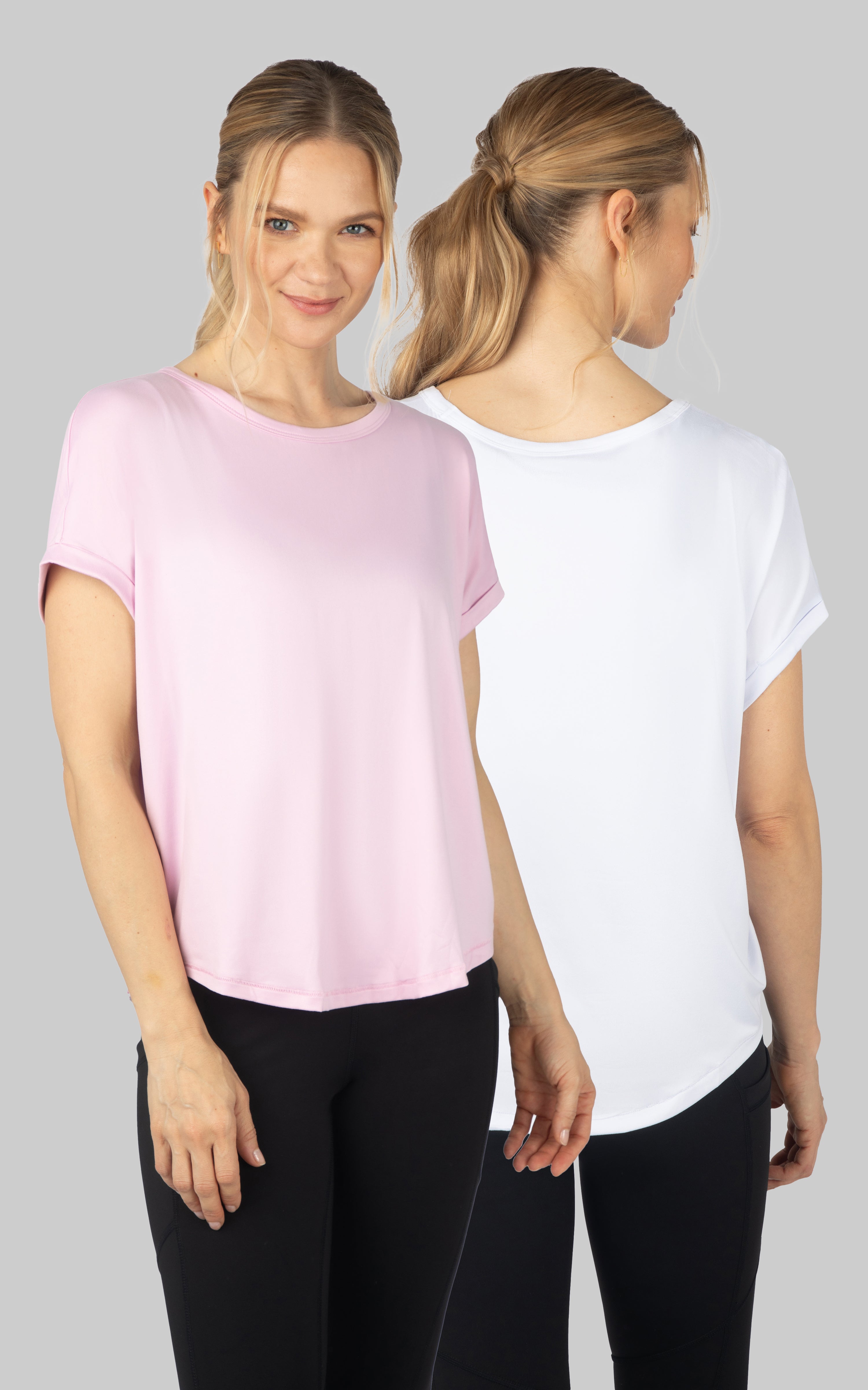 2 Pack Super Soft Beverly Rolled Hem Short Sleeve Shirt - 90 Degree by Reflex
