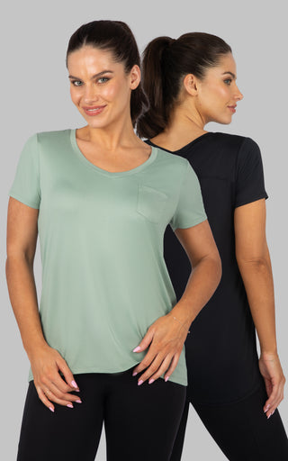 2 Pack Super Soft  V-Neck Short Sleeve Shirt w/ Chest Pocket and  V-Neck Short Sleeve Shirt