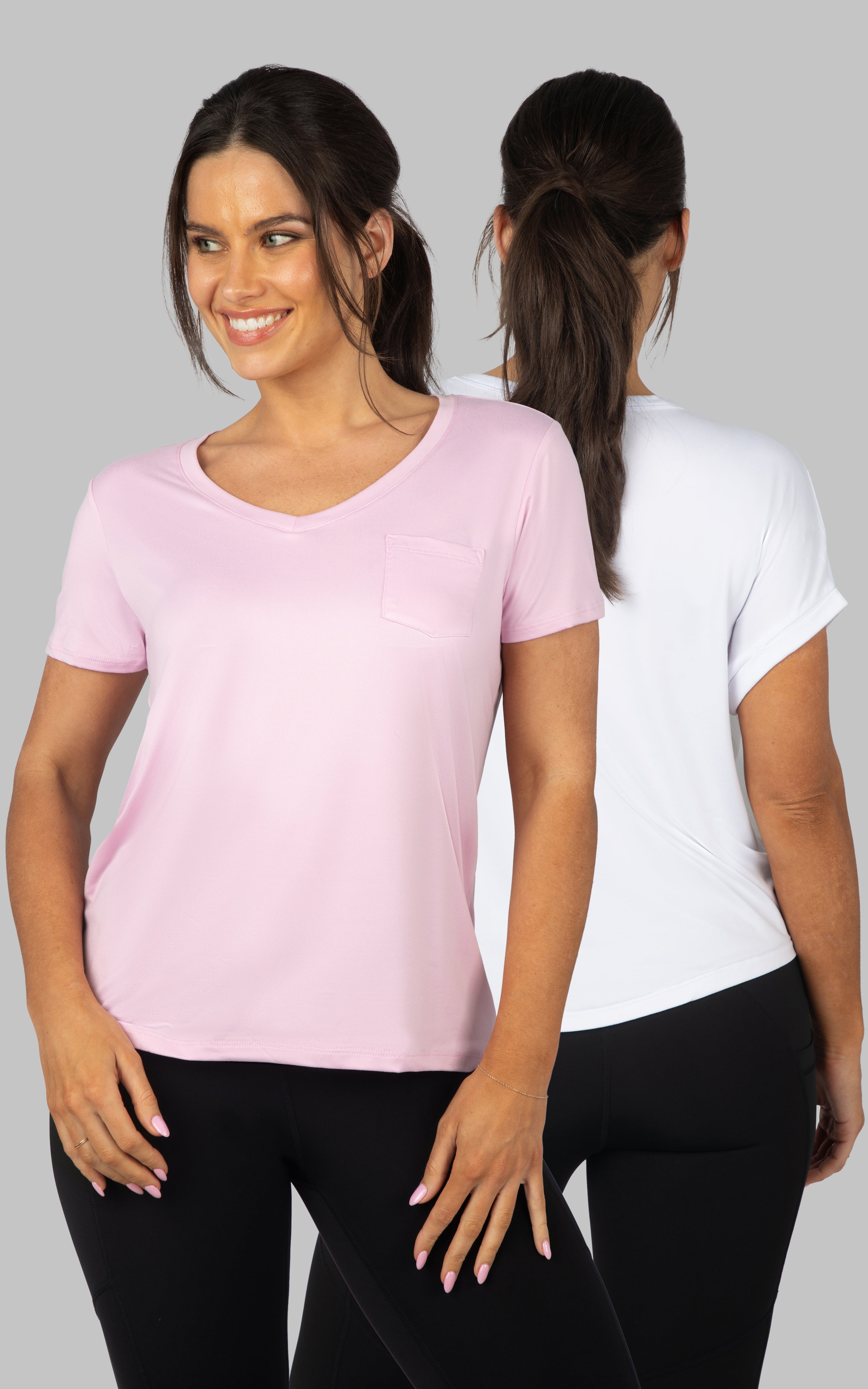 2 Pack Super Soft  V-Neck Short Sleeve Shirt w/ Chest Pocket and  V-Neck Short Sleeve Shirt