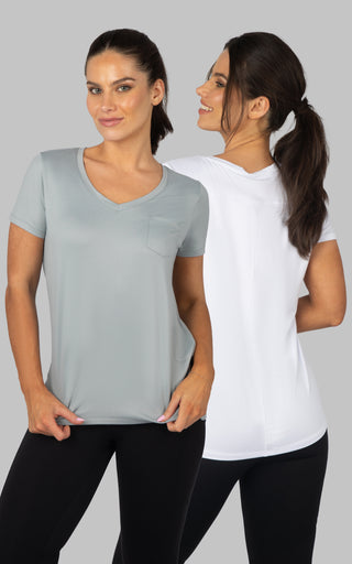 2 Pack Super Soft  V-Neck Short Sleeve Shirt w/ Chest Pocket and  V-Neck Short Sleeve Shirt