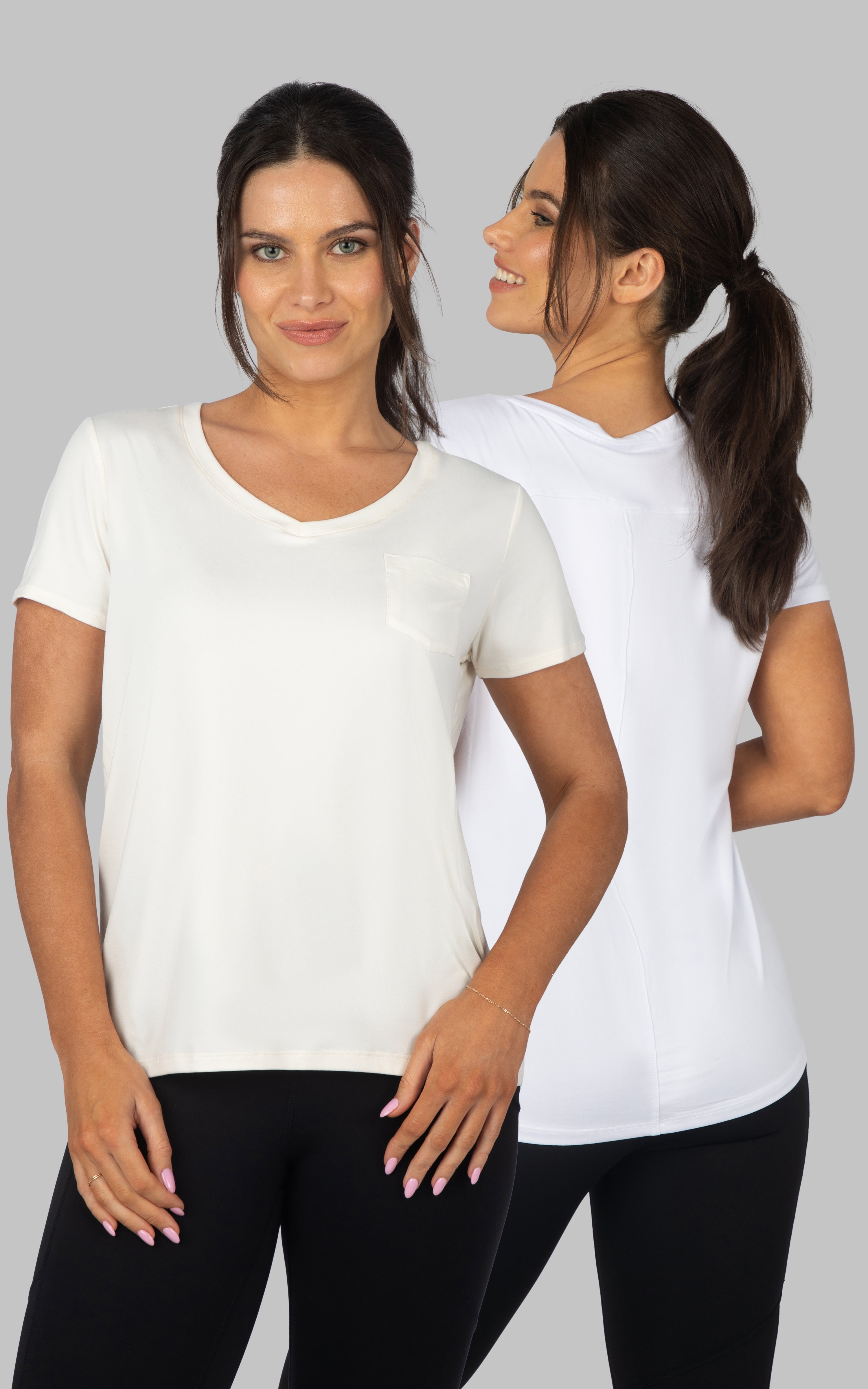 2 Pack Super Soft  V-Neck Short Sleeve Shirt w/ Chest Pocket and  V-Neck Short Sleeve Shirt