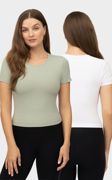 Heavenly Rib Tara Cropped Short Sleeve Shirt - SSY16377-2PK – 90
