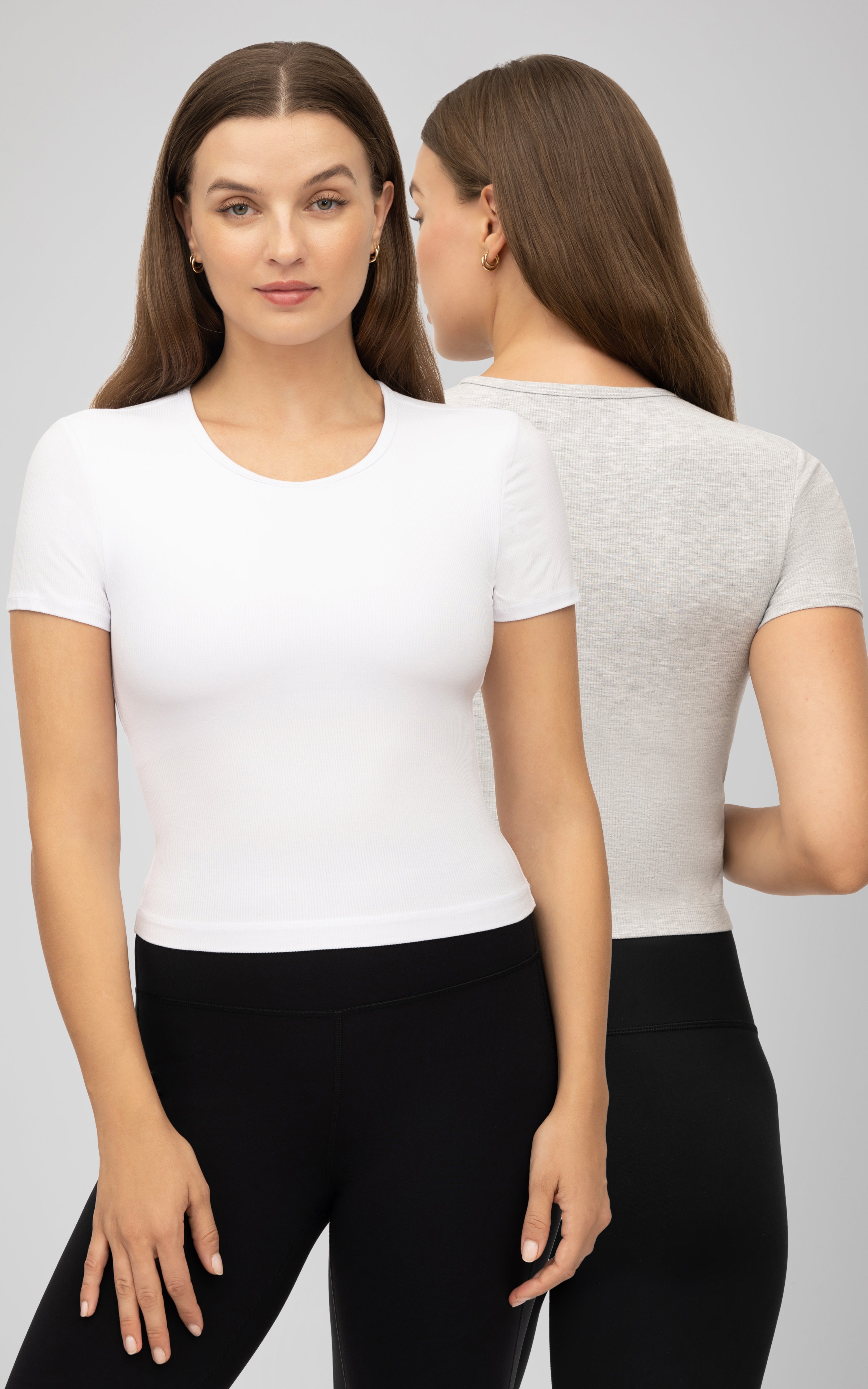 2 Pack Heavenly Rib Tara Cropped Short Sleeve Shirt with Built in Bra