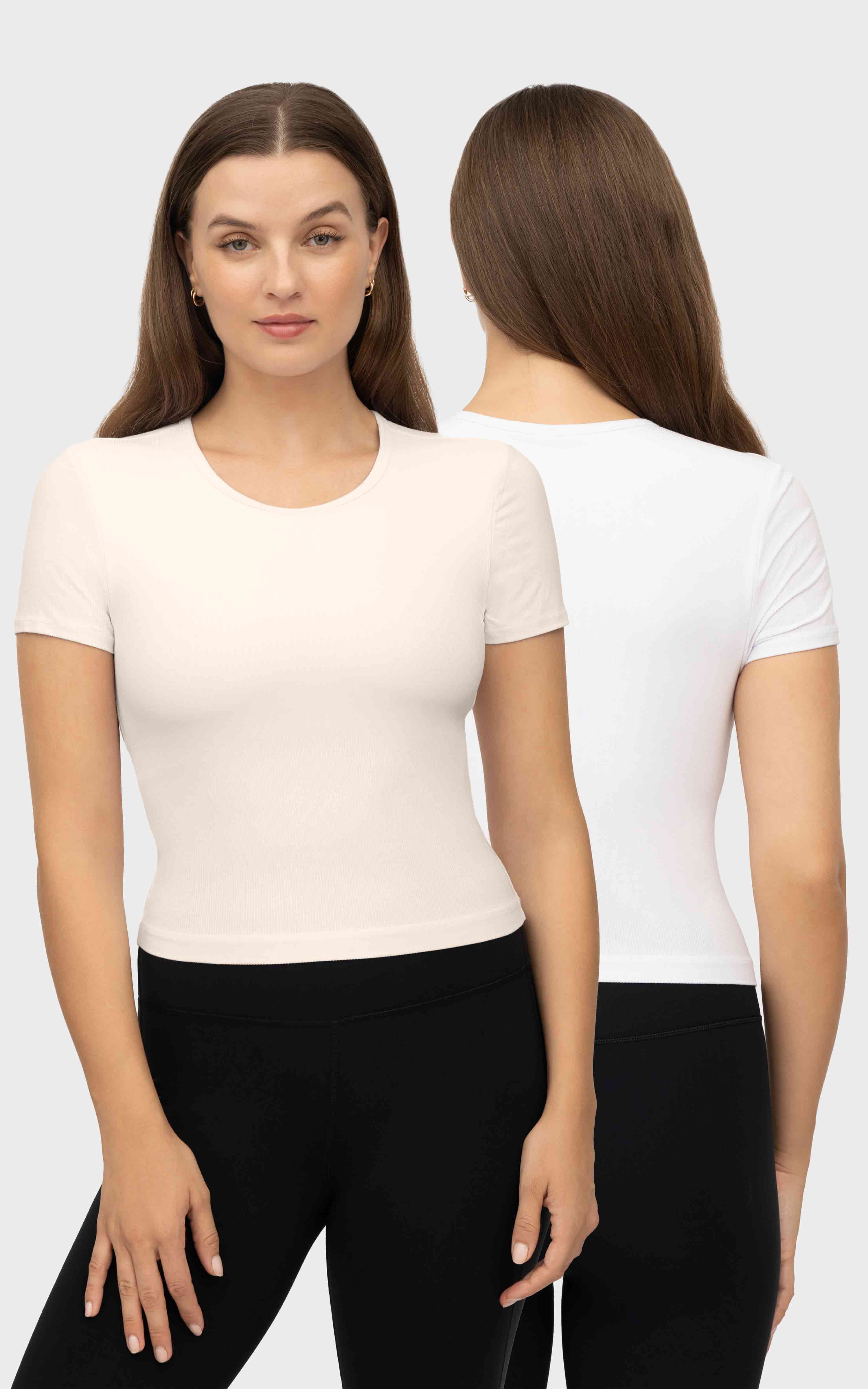 2 Pack Heavenly Rib Tara Cropped Short Sleeve Shirt with Built in Bra