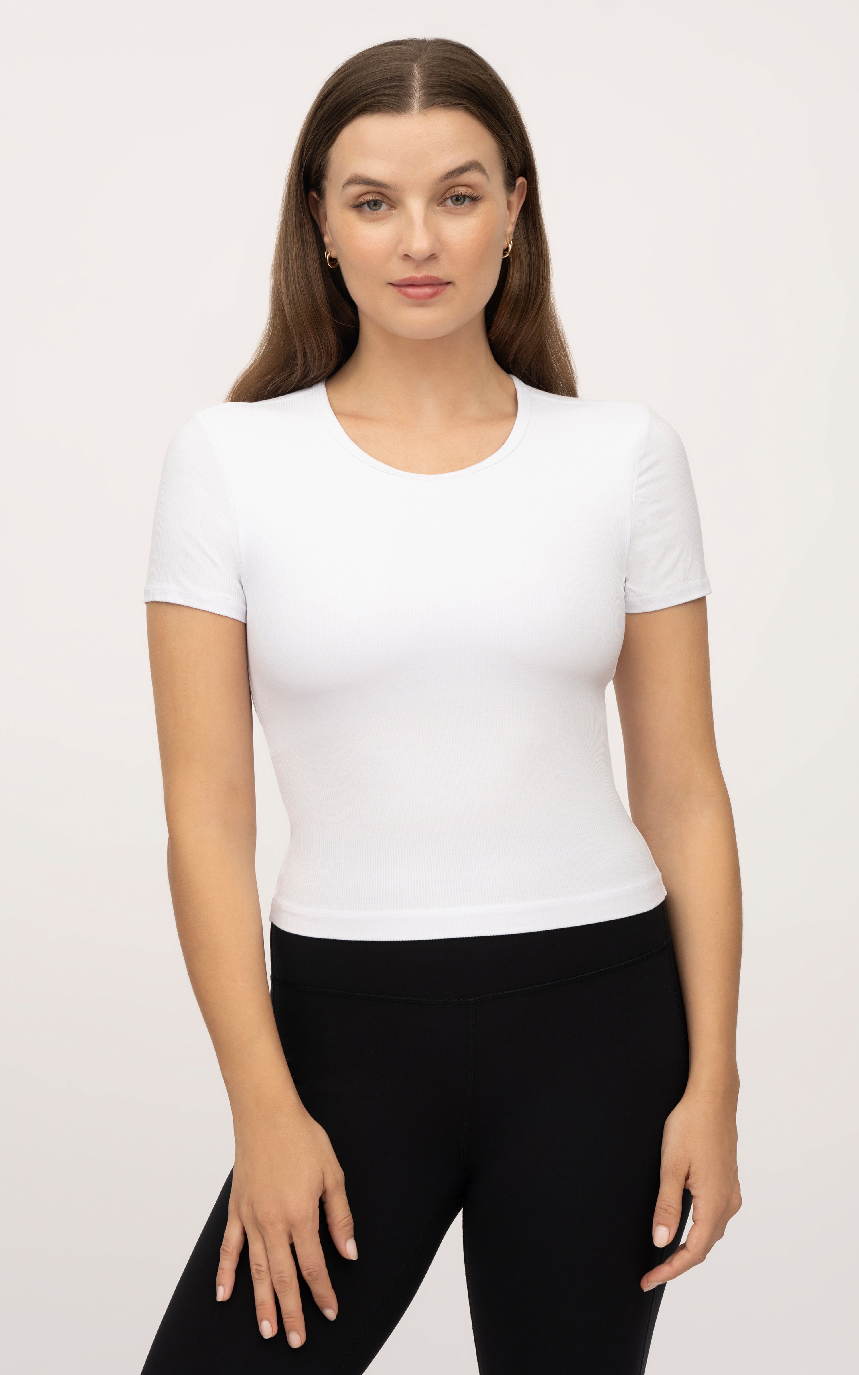 2 Pack Heavenly Rib Tara Cropped Short Sleeve Shirt with Built in Bra