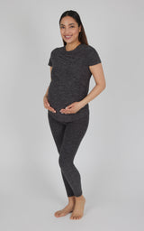 Maternity Heathered Short Sleeve Crew Neck Top - 90 Degree by Reflex