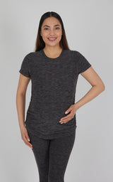 Maternity Heathered Short Sleeve Crew Neck Top - 90 Degree by Reflex