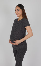 Maternity Heathered Short Sleeve Crew Neck Top - 90 Degree by Reflex