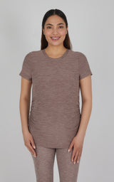 Maternity Heathered Short Sleeve Crew Neck Top - 90 Degree by Reflex