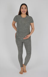 Maternity Heathered Short Sleeve Crew Neck Top - 90 Degree by Reflex