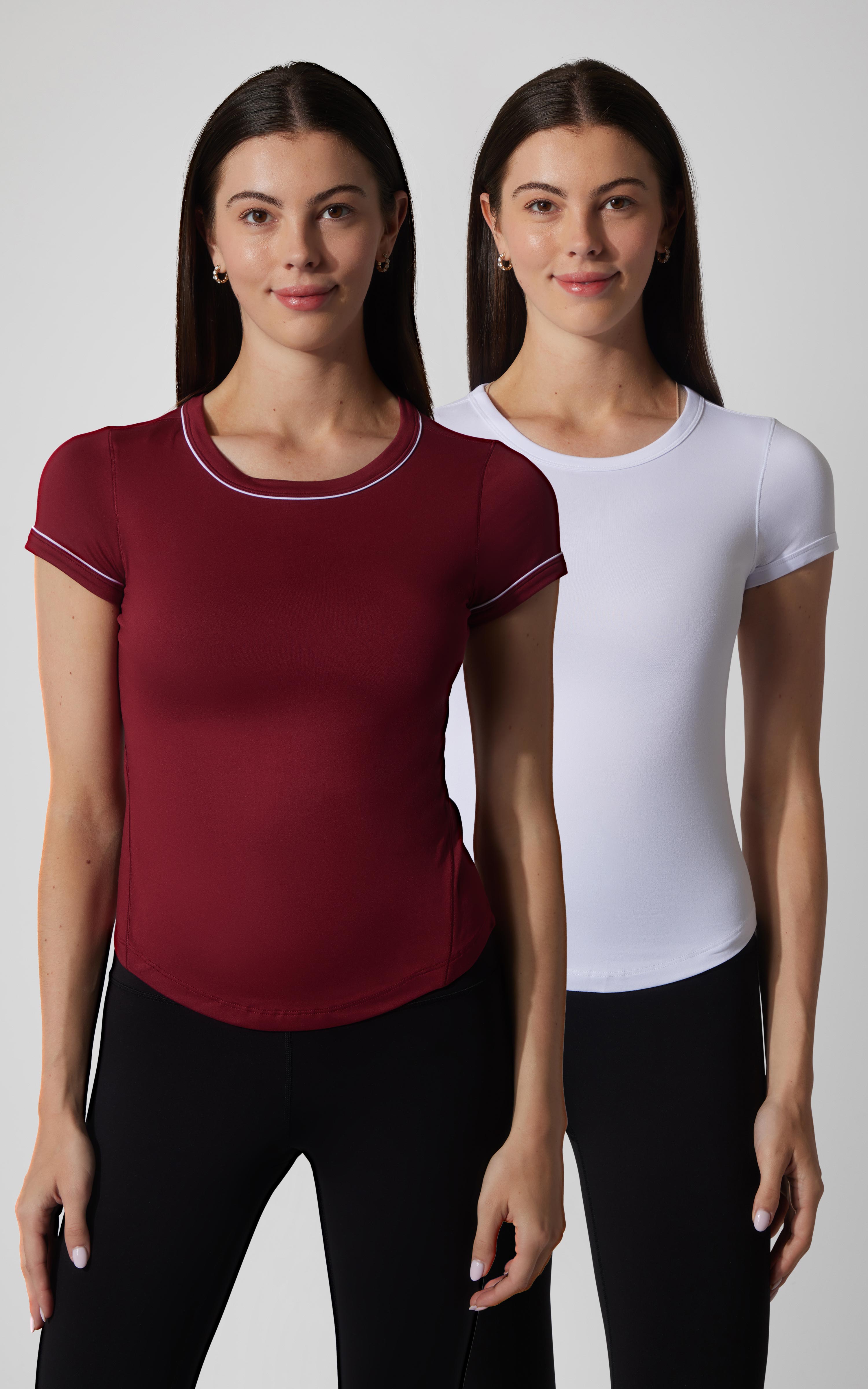 2 PK Super Soft Synergy High Crew Neck Short Sleeve Top and Crew Neck Top