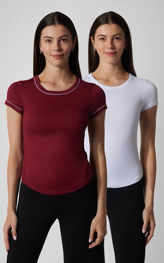 2 PK Super Soft Synergy High Crew Neck Short Sleeve Top and Crew Neck Top