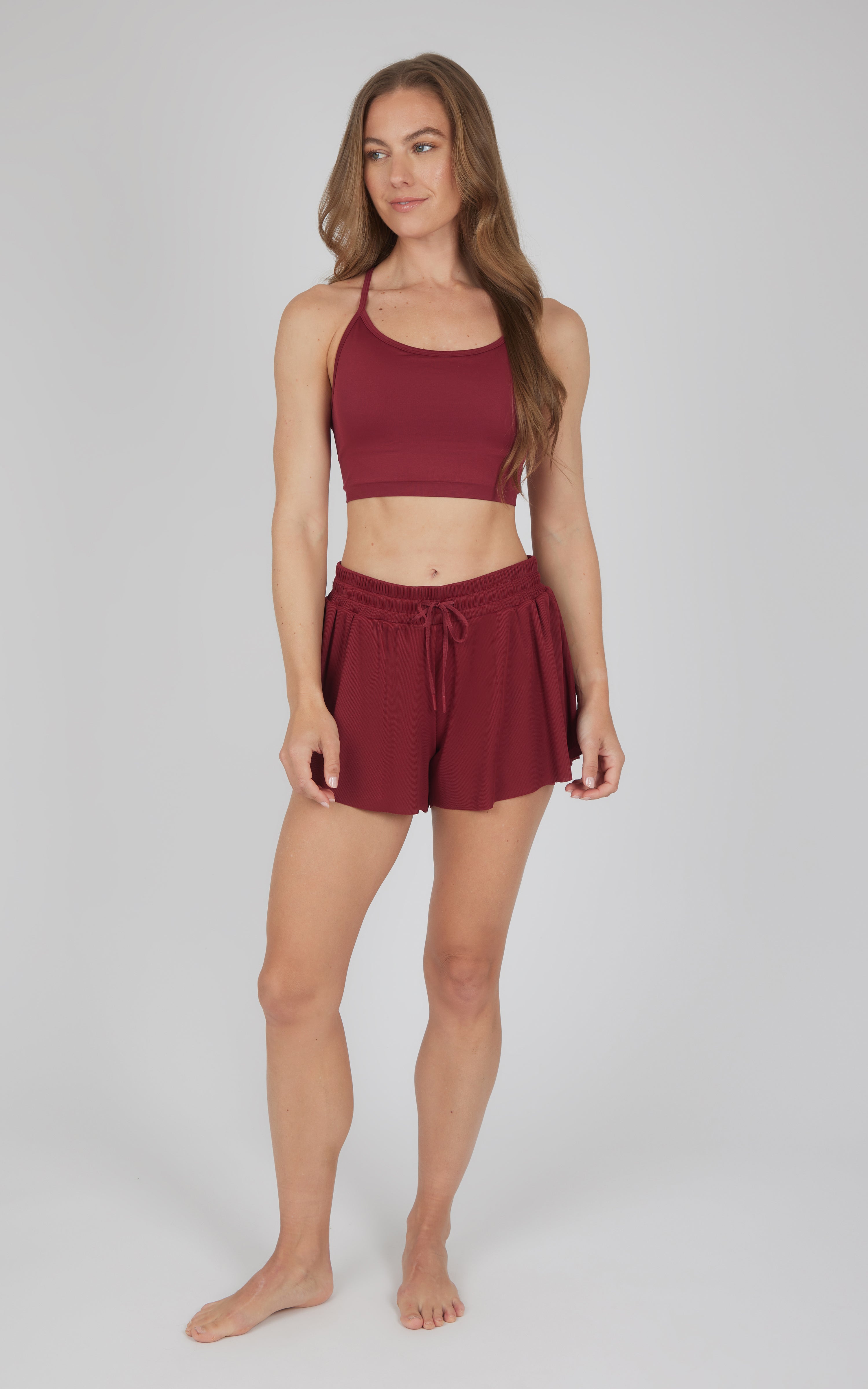 2 PC Seamless Bra and Ribbed 2 in 1 Running Short - Our Petal Tone Story - 90 Degree by Reflex