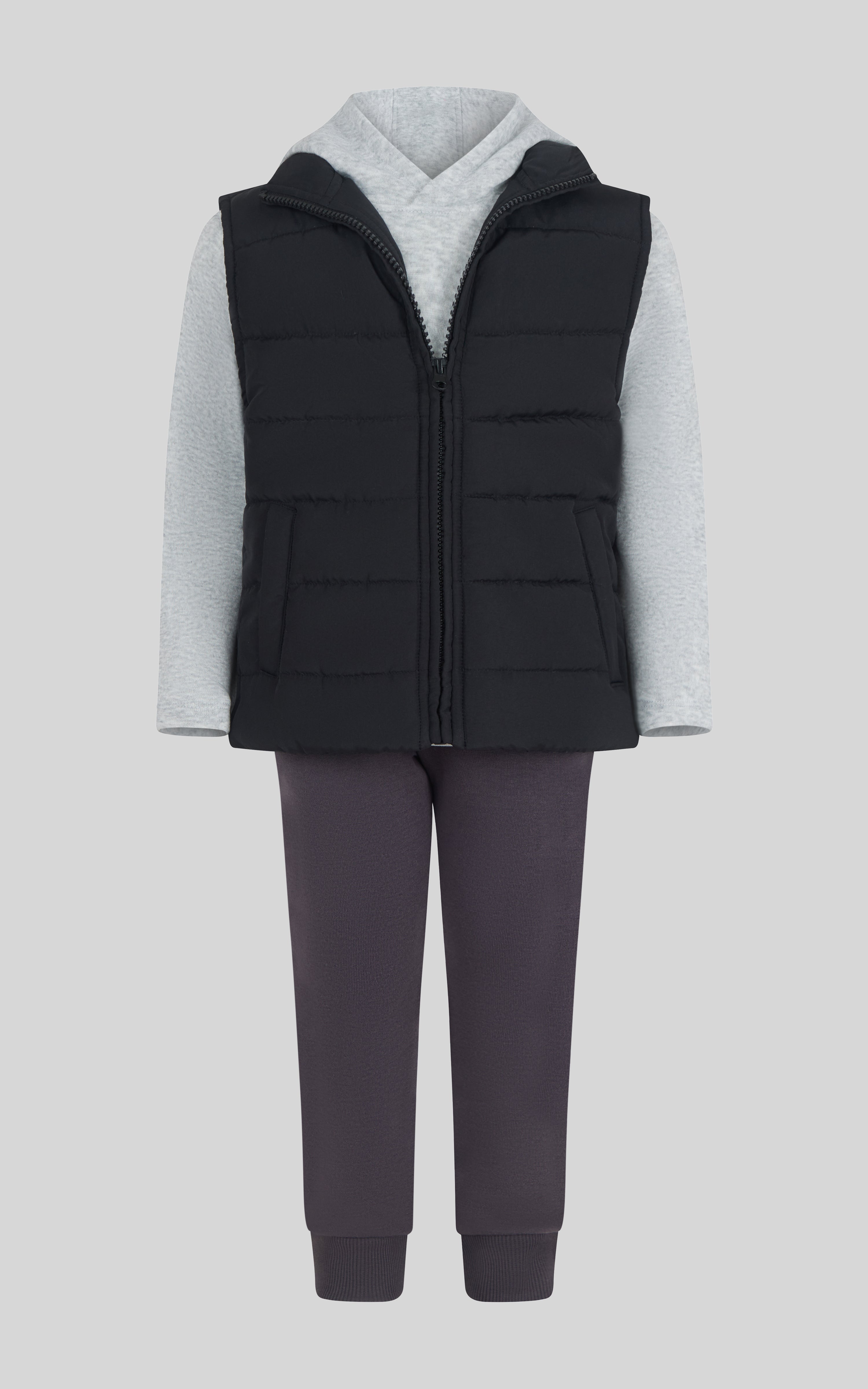 Toddler Boys 3 PC Puffer Vest + Long Sleeve Hoodie + Jogger Set