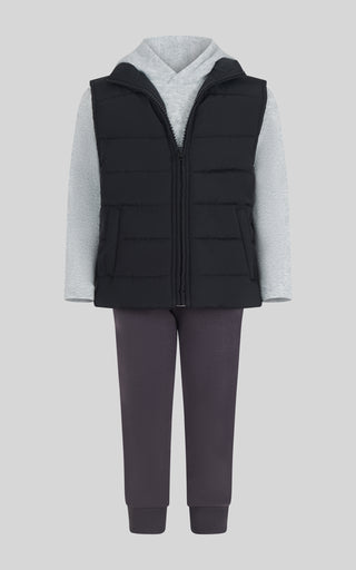 Toddler Boys 3 PC Puffer Vest + Long Sleeve Hoodie + Jogger Set