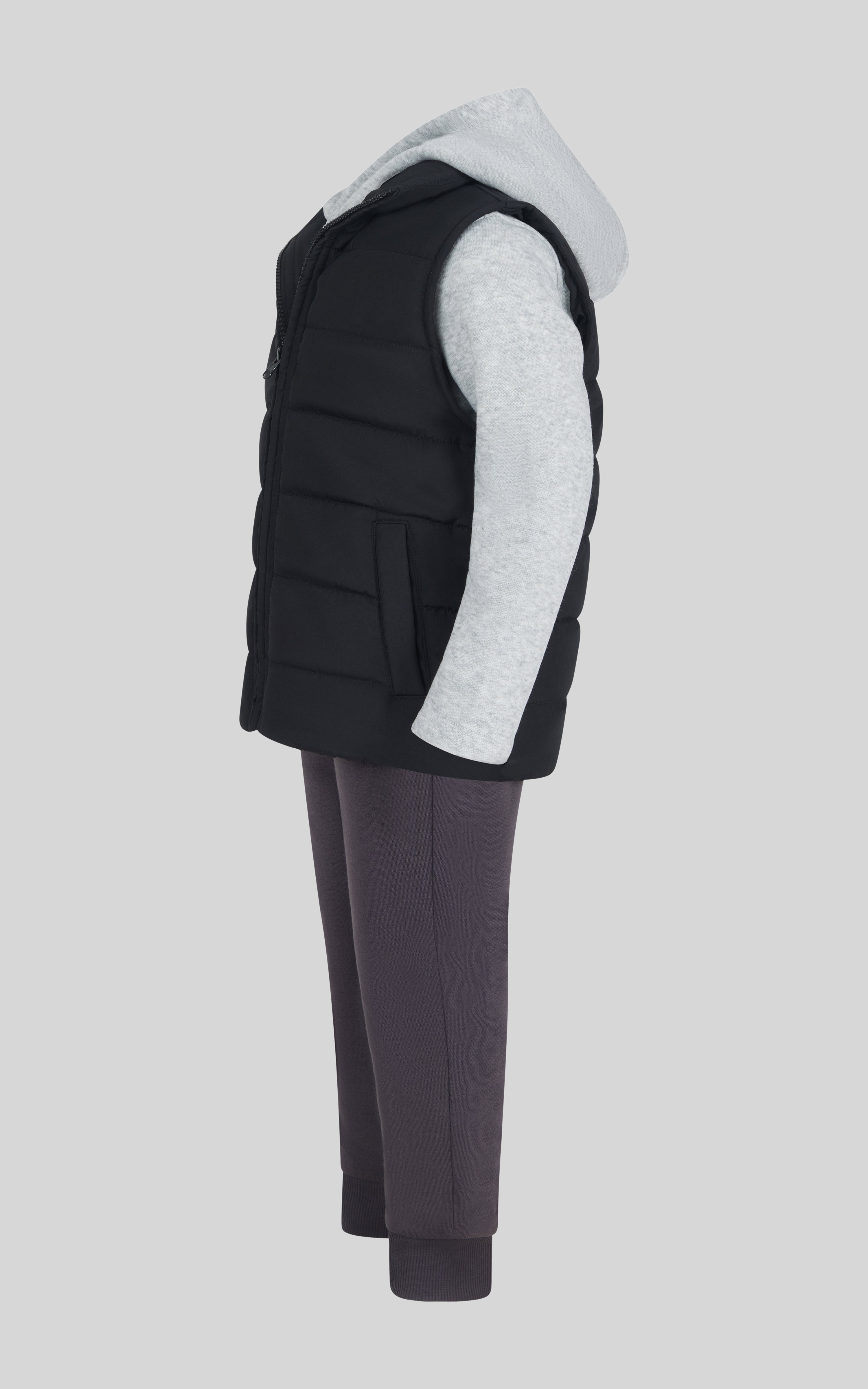 Toddler Boys 3 PC Puffer Vest + Long Sleeve Hoodie + Jogger Set