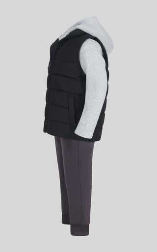 Toddler Boys 3 PC Puffer Vest + Long Sleeve Hoodie + Jogger Set