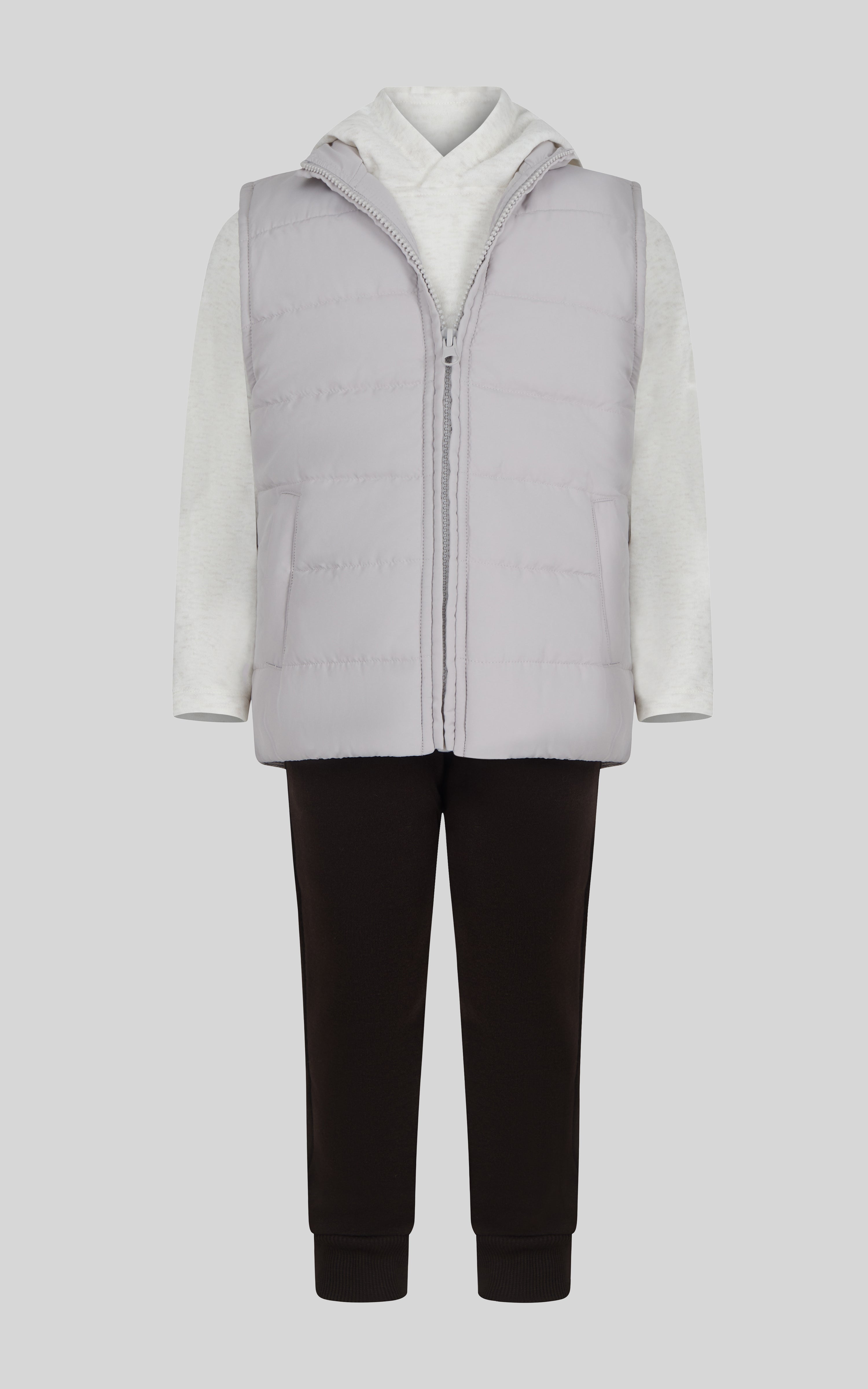 Toddler Boys 3 PC Puffer Vest + Long Sleeve Hoodie + Jogger Set