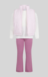Toddler Girls' 3-Piece Quilted Vest, Long-Sleeve Top & Flare Pants Set image