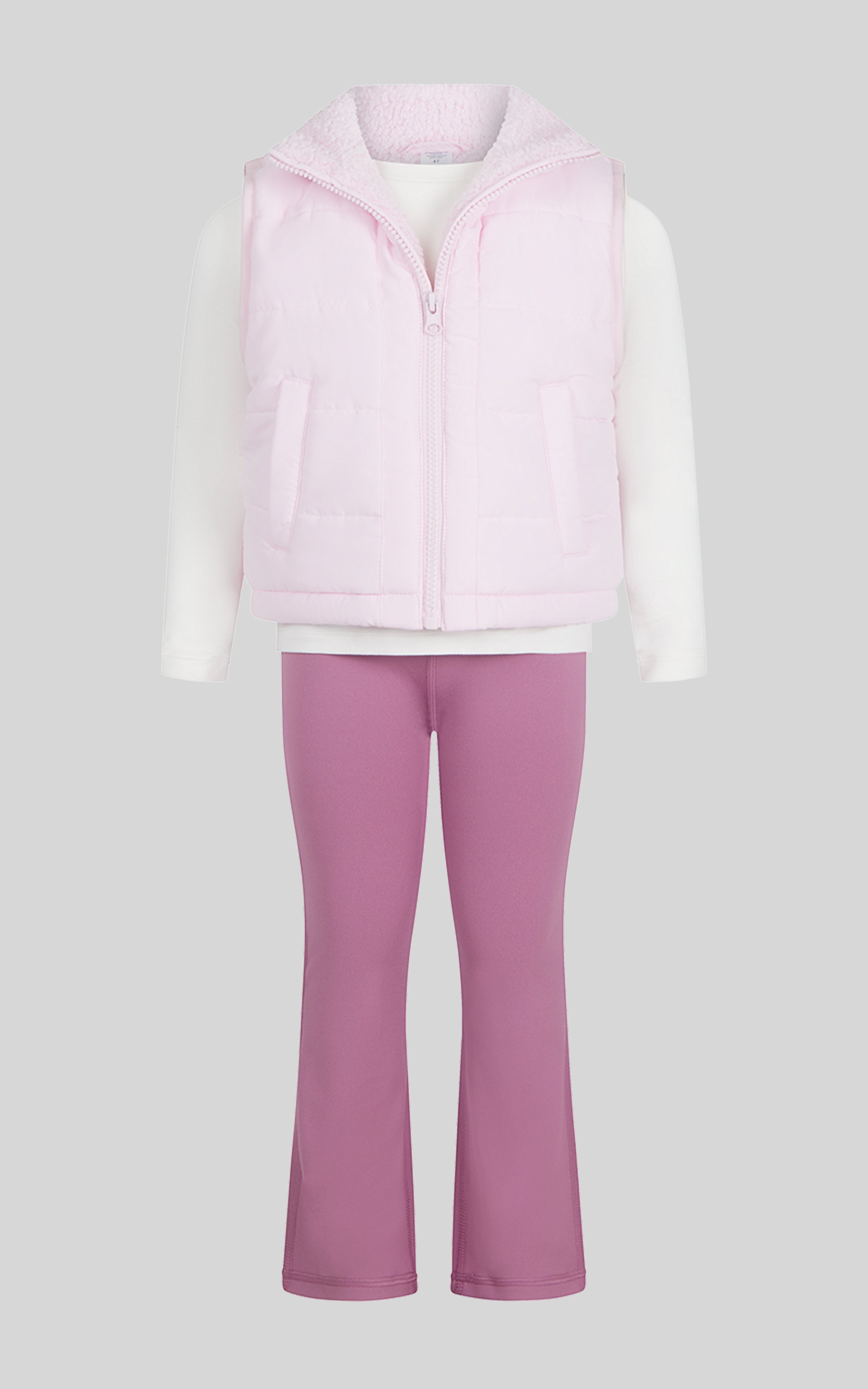 Toddler Girls' 3-Piece Quilted Vest, Long-Sleeve Top & Flare Pants Set image