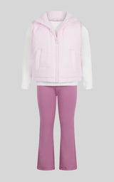 Toddler Girls' 3-Piece Quilted Vest, Long-Sleeve Top & Flare Pants Set image