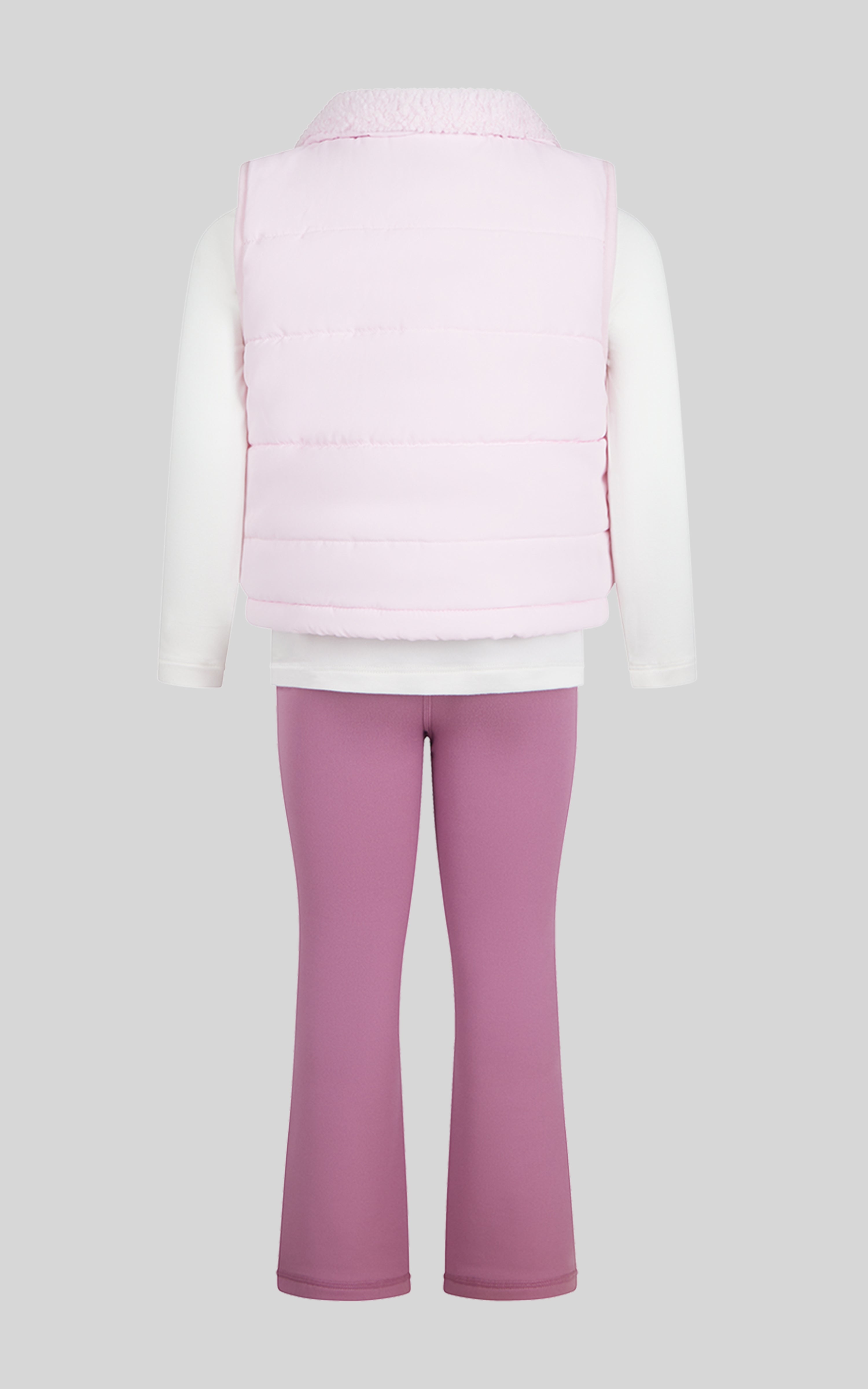 Toddler Girls' 3-Piece Quilted Vest, Long-Sleeve Top & Flare Pants Set image