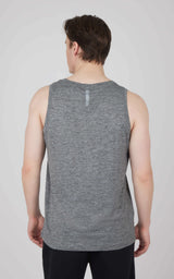 Men's charcoal gray heather muscle tank with a subtle two-tone texture, sleeveless design.
