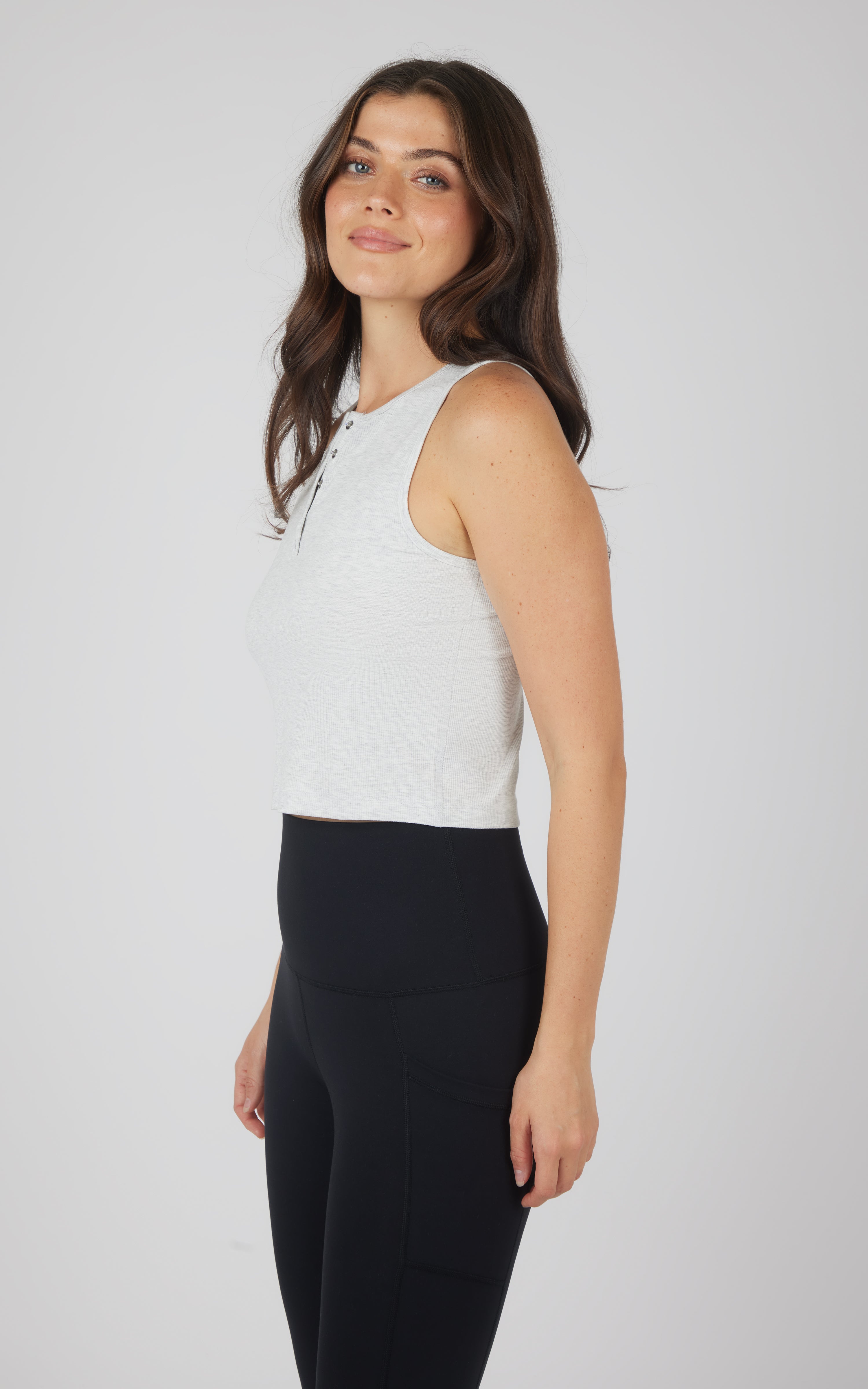 Heavenly Rib Adrienne Henley Crop Tank W/O Shelf Bra