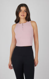 Heavenly Rib Adrienne Henley Crop Tank W/O Shelf Bra