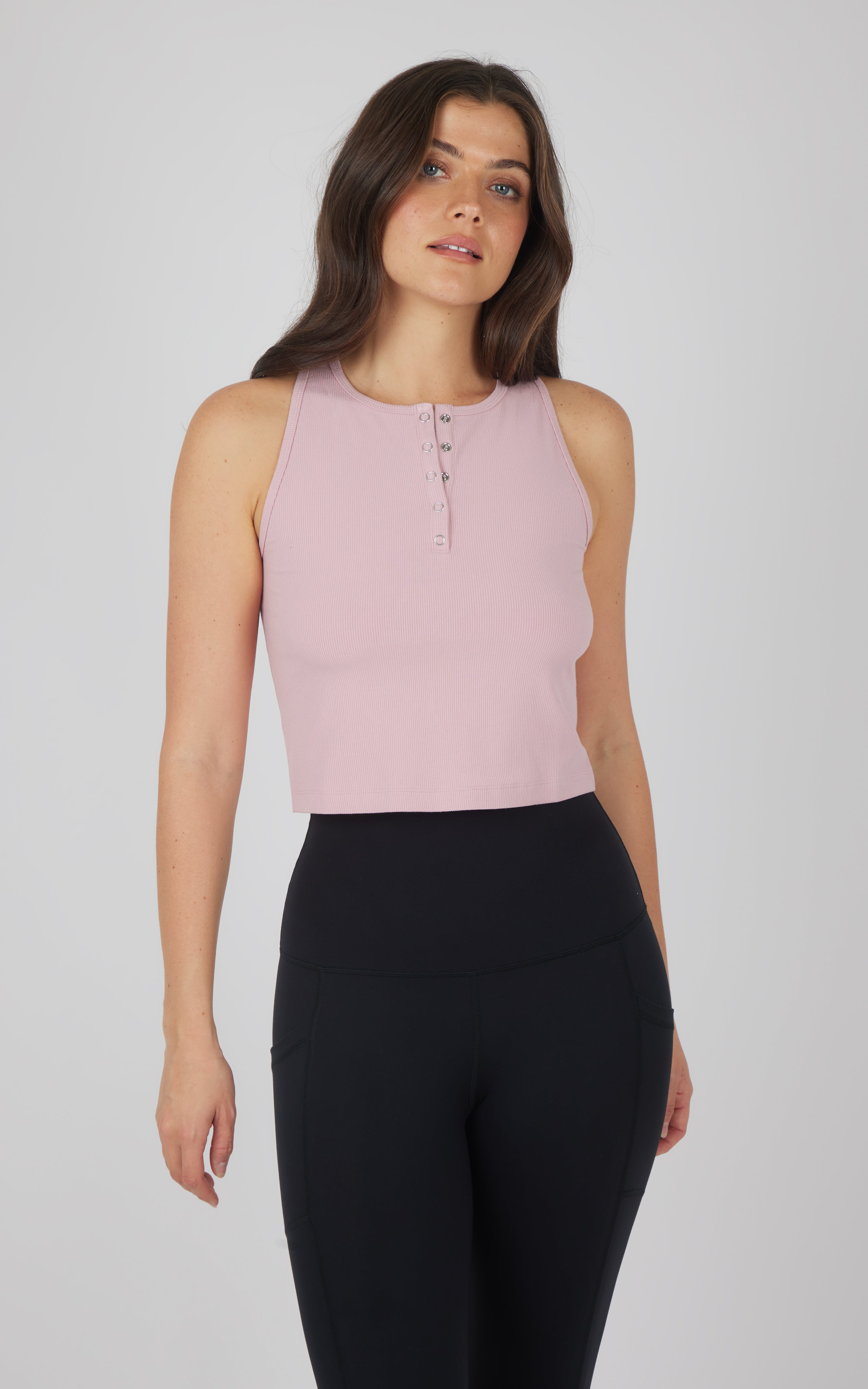 Heavenly Rib Adrienne Henley Crop Tank W/O Shelf Bra