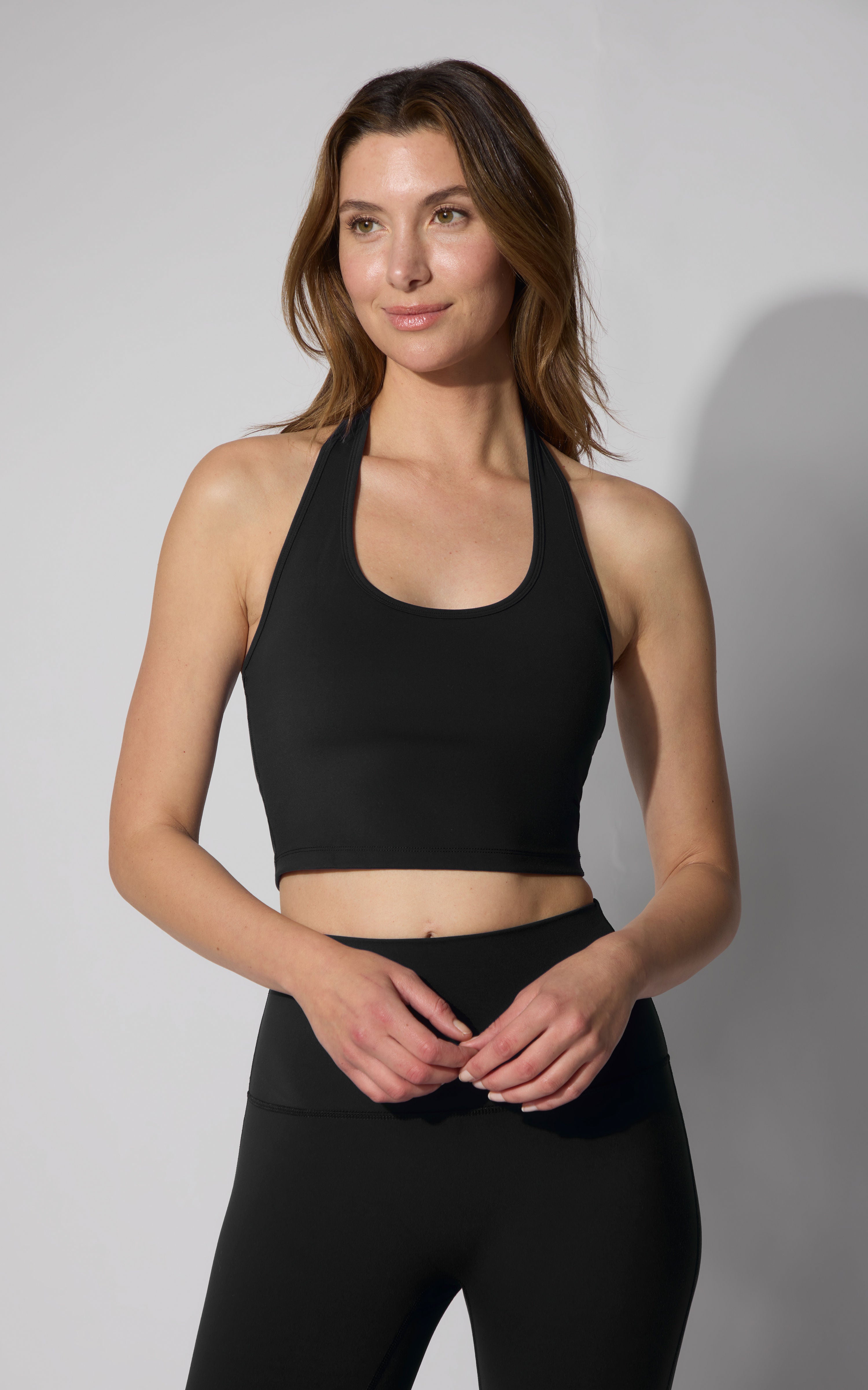 SKN JADA ROUNDED NECK CROPPED HALTER TANK WITH BRA INSIDE - 90 Degree by Reflex