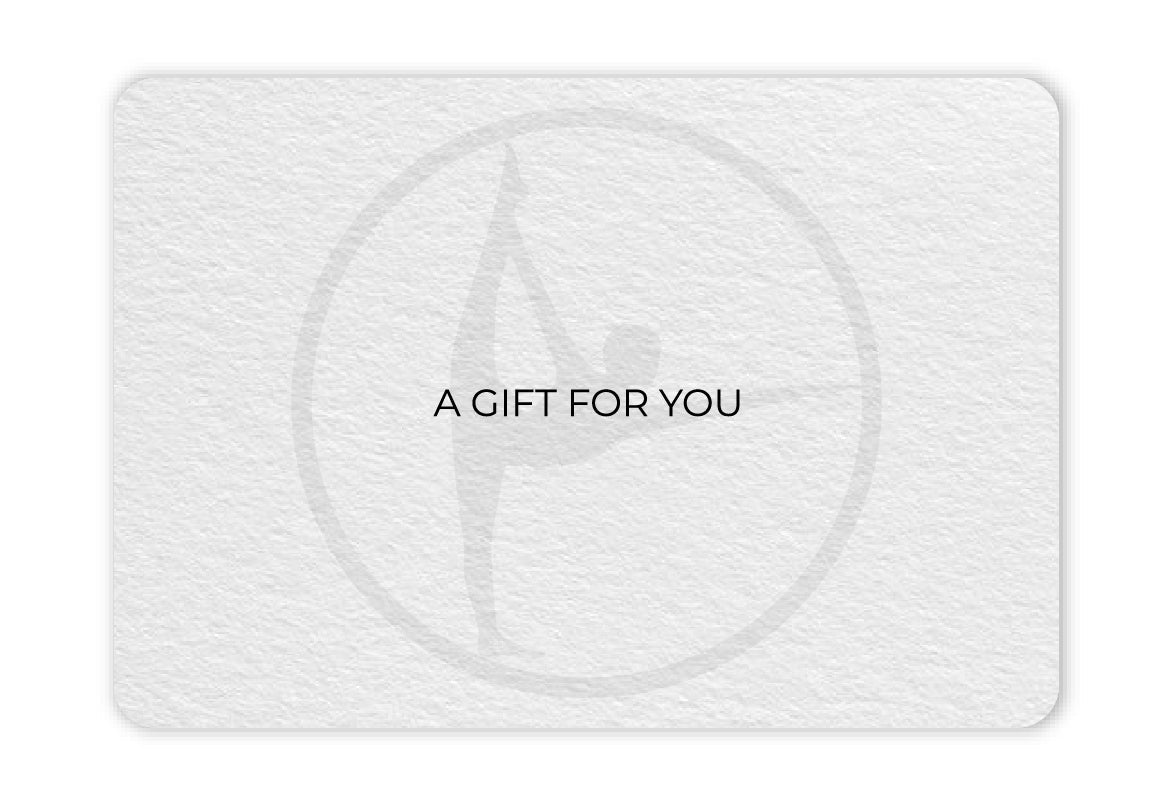 White textured e-gift card with subtle circular emblem and "A Gift For You" text in center.