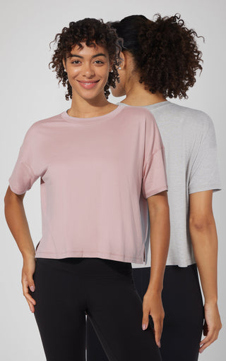 2 Pack Super Soft Deluxe Boxy Cropped Tee - Our Petal Tone Story - 90 Degree by Reflex