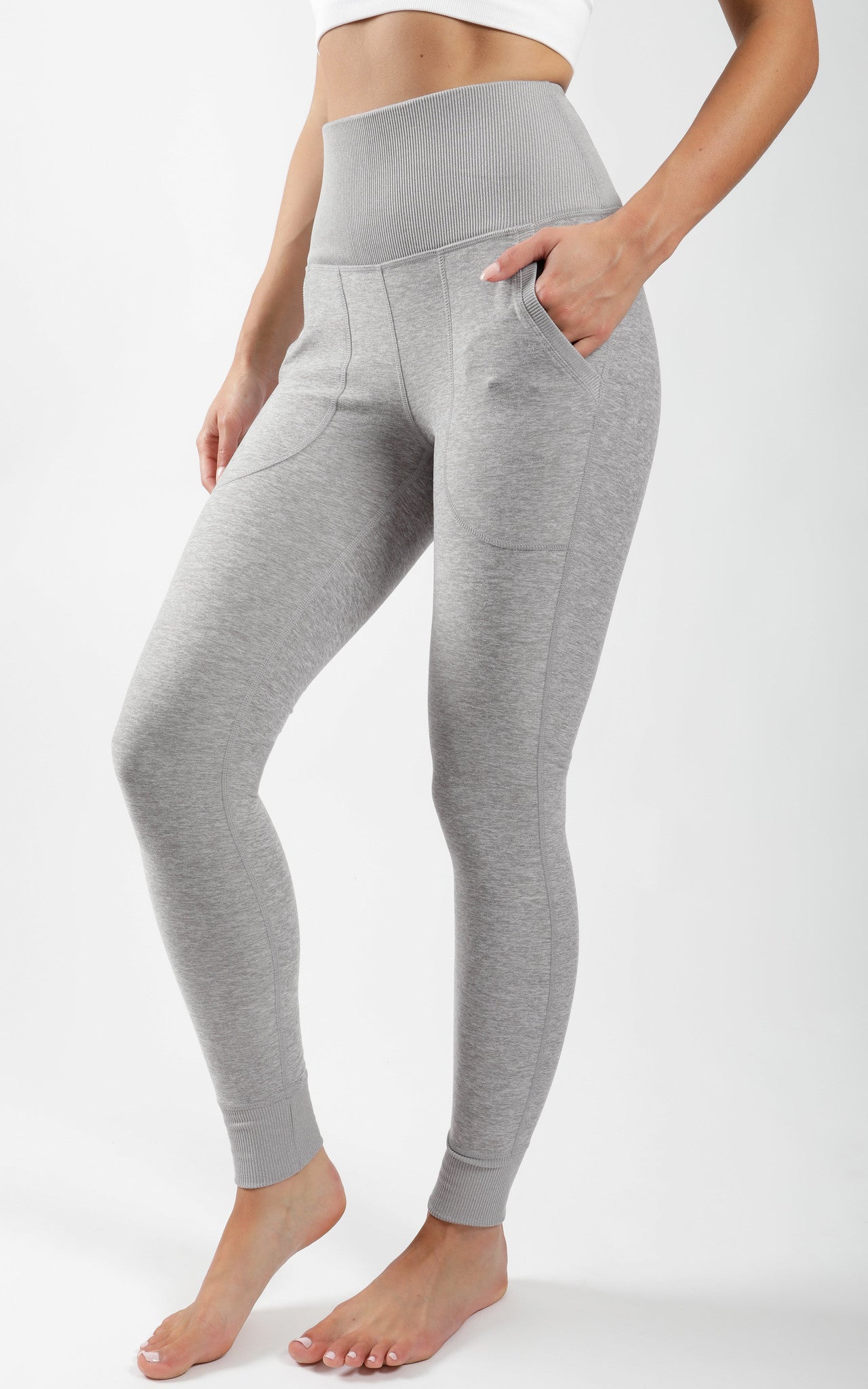 Ribbed Contrast High Waist Front Pocket Jogger